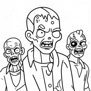 Page à colorier personnages de zombies en action | Page de coloriage Zombies 3