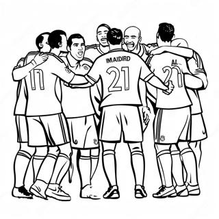 Page à colorier des joueurs du Real Madrid célébrant | Page de coloriage Real Madrid