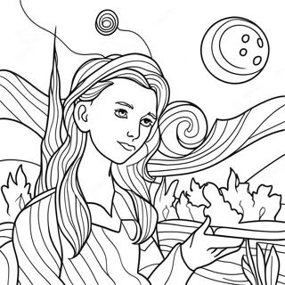 Page à colorier Nuit étoilée de Van Gogh | Page de coloriage Van Gogh