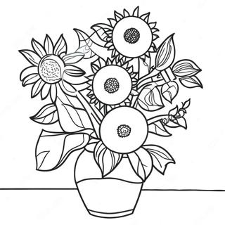 Page à colorier Tournesols de Van Gogh | Page de coloriage Van Gogh