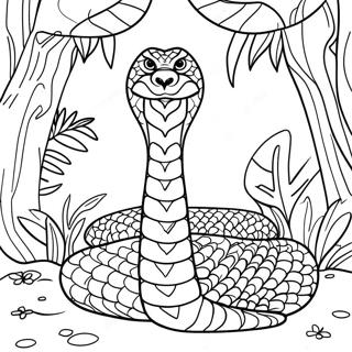 Page à colorier du majestueux roi cobra dans la jungle | Page de coloriage Cobra Royal