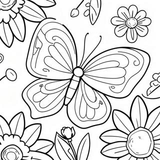 Page à colorier de papillon coloré parmi des fleurs | Page de coloriage Fleur Papillon