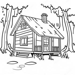 Page à colorier une cabane confortable dans les bois | Page de coloriage Cabane