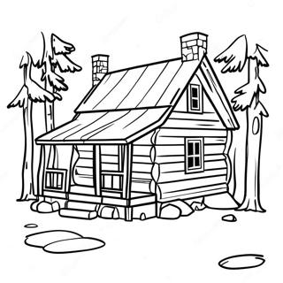 Page à colorier une cabane en rondins rustique | Page de coloriage Cabane