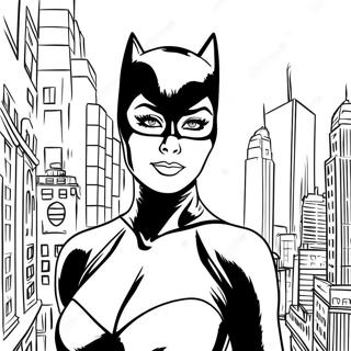 Page à colorier Catwoman dans la ville de Gotham | Page de coloriage Femme Chat