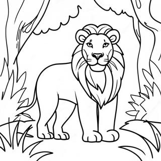 Page à colorier d'un lion majestueux dans la jungle | Page de coloriage Faune
