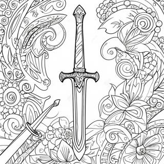 Page à colorier d'épée brillante avec des gemmes | Page de coloriage Épée