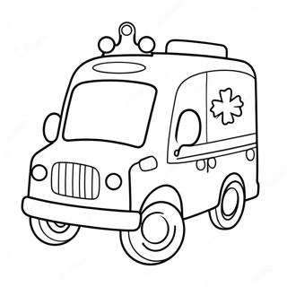 Page à colorier d'ambulance mignonne en dessin animé | Page de coloriage Ambulance