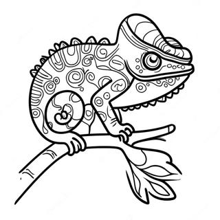 Page à colorier de caméléon coloré sur une branche | Page de coloriage Caméléon