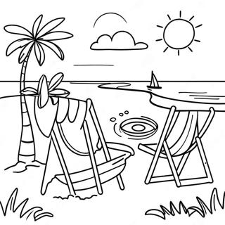 Page à colorier de la scène de plage d'été | Page de coloriage Juillet