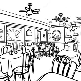 Page à colorier de restaurant familial confortable | Page de coloriage Restaurant