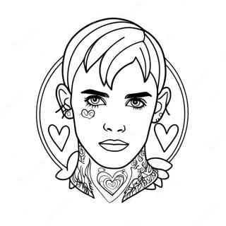 Page à colorier Lil Peep avec des tatouages en forme de cœur | Page de coloriage Lil Peep
