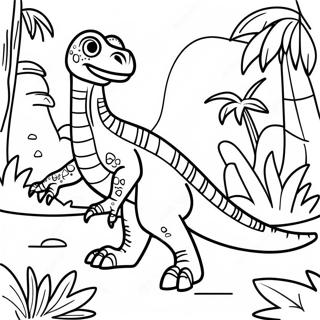 Page à colorier Vélociraptor dans la Jungle | Page de coloriage Vélociraptor