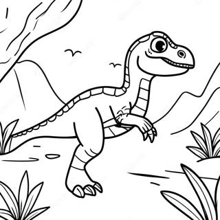 Page à colorier Vélociraptor Fier Chassant | Page de coloriage Vélociraptor