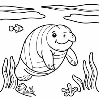 Page à colorier d'un lamantin nageant dans une eau claire | Page de coloriage Lamantin