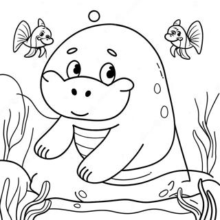Page à colorier d'un lamantin heureux avec un grand sourire | Page de coloriage Lamantin