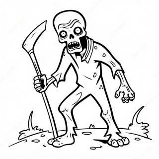 Page à colorier Zombie Effrayant avec une Faux | Page de coloriage Zombies 2