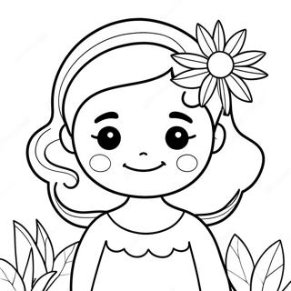 Page à colorier Megan mignonne avec des fleurs | Page de coloriage Megan