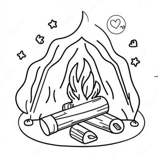 Page à colorier d'un feu de camp confortable sous un ciel étoilé | Page de coloriage Feu de camp