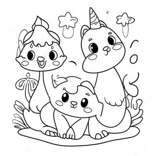 Page à colorier inversée avec des animaux fantaisistes | Page de coloriage Inversé