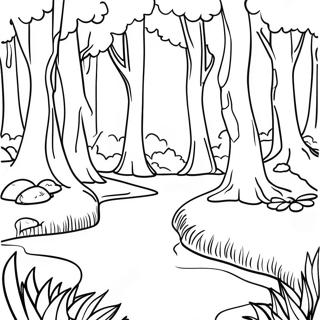 Page à colorier inversée mettant en vedette une forêt enchantée | Page de coloriage Inversé