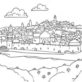 Page à colorier paysage magnifique de Jérusalem | Page de coloriage Israël