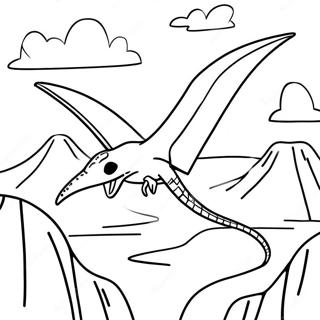 Page à colorier Ptérodactyle volant au-dessus d'un volcan | Page de coloriage Ptérodactyle