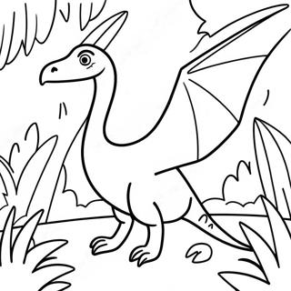 Page à colorier Ptérodactyle coloré dans une jungle | Page de coloriage Ptérodactyle
