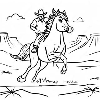Page à colorier Bronco sauvage courant dans le désert | Page de coloriage Bronco