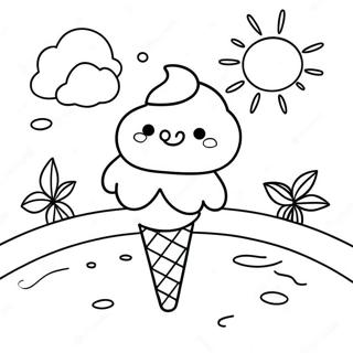 Page à colorier Journée Ensoleillée avec Glace | Page de coloriage Été