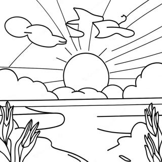 Page à colorier Ciel de coucher de soleil coloré | Page de coloriage Ciel