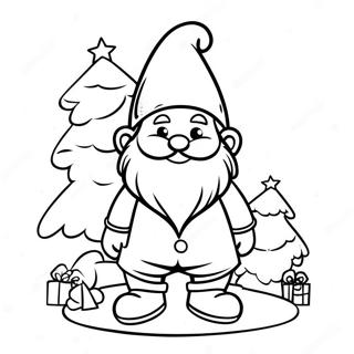 Page à colorier gnome festif avec un sapin de Noël | Page de coloriage Gnomes de Noël