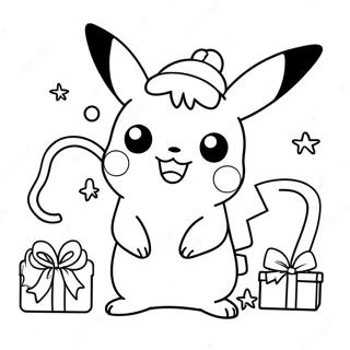 Page à colorier Pikachu de Noël | Page de coloriage Pikachu de Noël