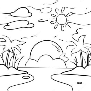 Page à colorier Coucher de Soleil Orange Brillant | Page de coloriage Orange