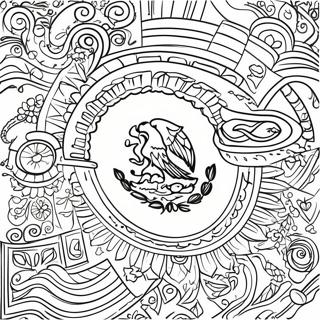 Page à colorier d'un drapeau mexicain coloré avec des symboles | Page de coloriage Drapeau Mexicain