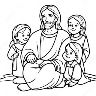 Page à colorier de Jésus avec des enfants | Page de coloriage Catholique