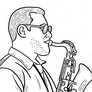 Page à colorier d'un saxophoniste jouant du jazz | Page de coloriage Jazz