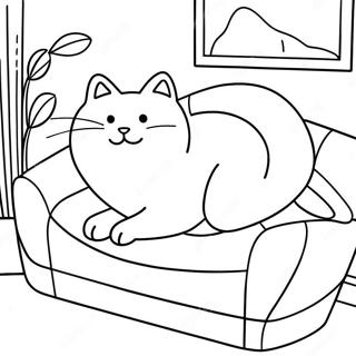 Page à colorier de gros chat se relaxant sur un canapé | Page de coloriage Chat Gros