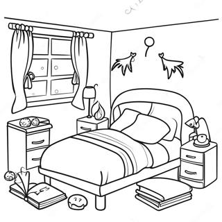 Page à colorier Scène de pyjama confortable | Page de coloriage Pyjama Party