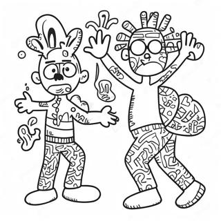 Page à colorier de personnages colorés dans le style de Keith Haring | Page de coloriage Keith Haring