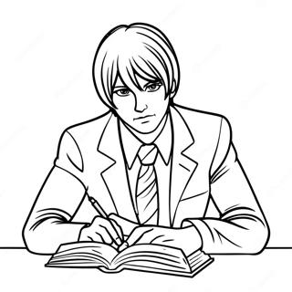 Page à colorier Light Yagami avec Carnet | Page de coloriage Death Note