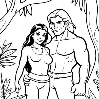 Tarzan et Jane dans la jungle - Page à colorier | Page de coloriage Tarzan