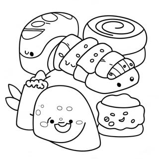 Page à colorier de rouleaux de sushi mignons | Page de coloriage Sushi