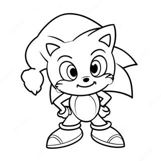 Page à colorier de Sonic le hérisson avec un chapeau de Noël | Page de coloriage Sonic de Noël