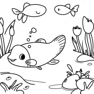 Dessin à Colorier Poisson-chat Nageant dans une Rivière | Page de coloriage Poisson-chat
