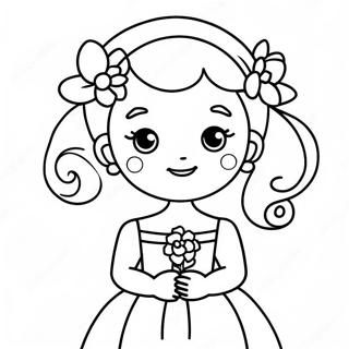 Page à colorier de Fille de Fleurs Mignonne en Robe Élégante | Page de coloriage Fille Fleur