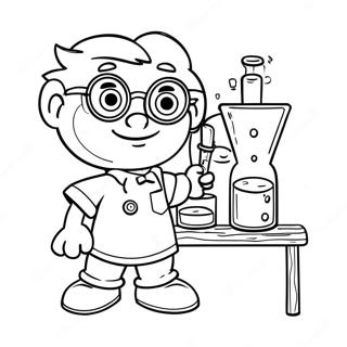 Page à colorier Sid le petit scientifique avec des béchers colorés | Page de coloriage Sid le petit scientifique