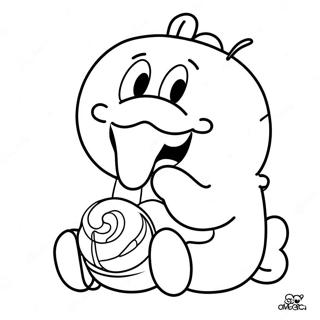 Page à colorier du mignon Om Nom en train de manger des bonbons | Page de coloriage Om Nom