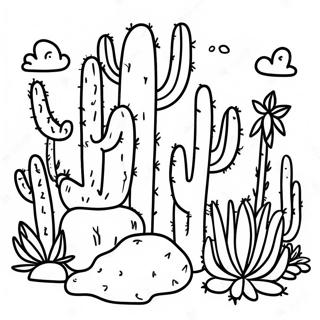 Page à colorier jardin de cactus coloré de l'Arizona | Page de coloriage Arizona