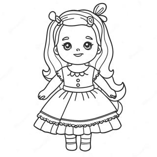 Page à colorier une poupée mignonne avec une robe | Page de coloriage Poupée